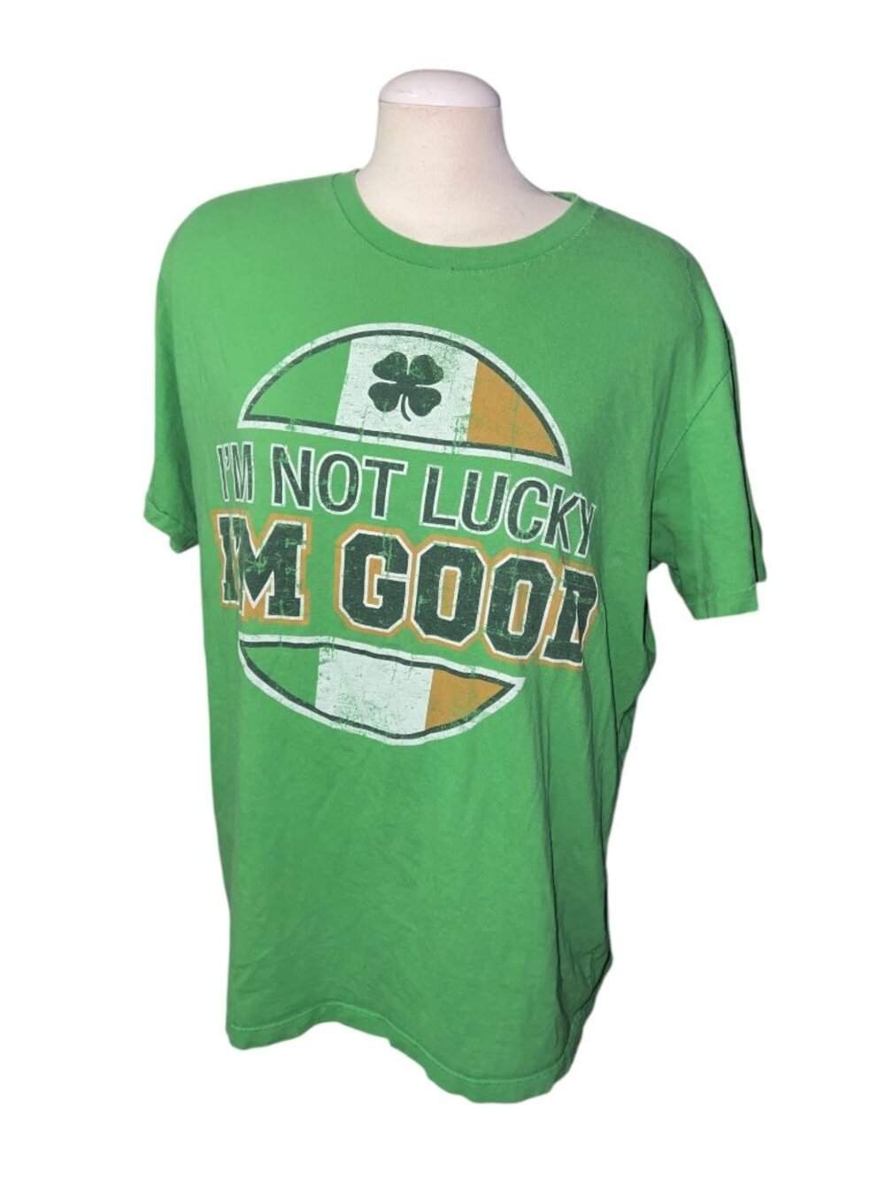 Red Camel Graphic T-Shirt "Im Not Lucky Im Good" Sz XL Green Cotton Unisex St.